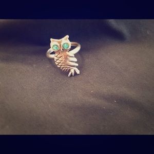 Owl Ring with Turquoise Eyes